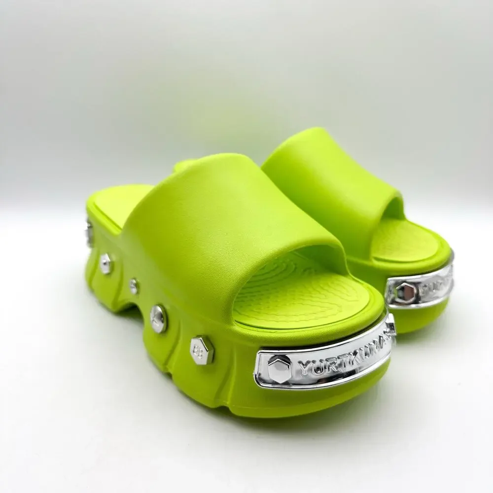 YURTKUMAS Womens Chunky Platform Slide Sandals Size 9 EU 39-40 Lime Green NWOB